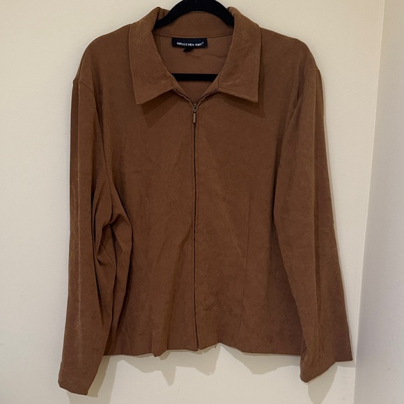 Briggs New York Tan Women's Suede Zip lightweight Blazer Jacket Size 16W - Picture 3 of 8